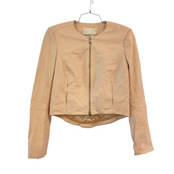 Adam Lippes Womens Leather Jacket Pink Zip Up Pockets Quilted Silk Lined 4